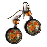 Marigolds Glass Cabochon Earrings, Handmade in Detroit