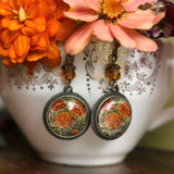 Marigolds Glass Cabochon Earrings, Handmade in Detroit