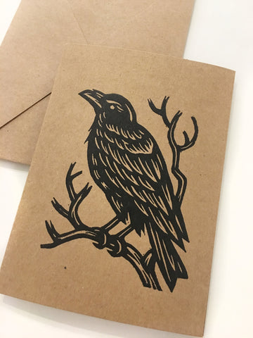 Raven Card: Letterpress, Linocut