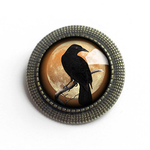 Raven & Golden Moon Brooch, Handmade in Detroit