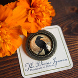 Raven & Golden Moon Brooch, Handmade in Detroit