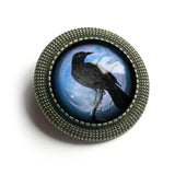 Raven & Purple Moon Brooch, Handmade in Detroit