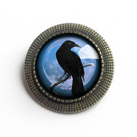 Raven & Purple Moon Brooch, Handmade in Detroit