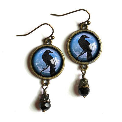 Raven & Purple Moon Earrings, Handmade in Detroit