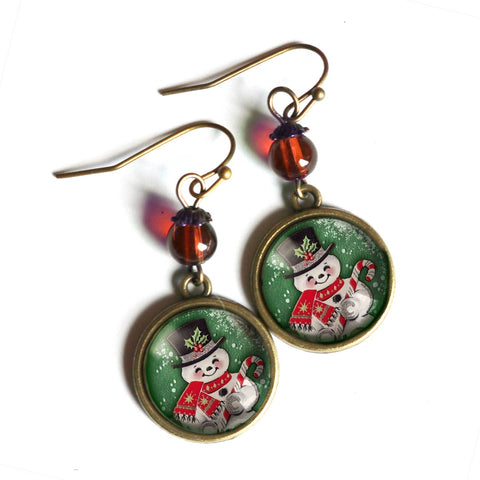 Retro Snowman Earrings, Handmade in Detroit