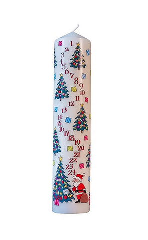 Advent Pillar Candle: Santa & Christmas Trees