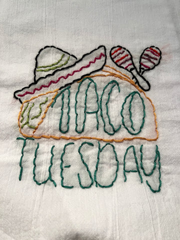 Millie's Tea Towels, Hand Embroidered: Taco Tuesday