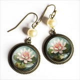 Waterlily Glass Cabochon Earrings, Handmade in Detroit