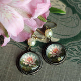 Waterlily Glass Cabochon Earrings, Handmade in Detroit