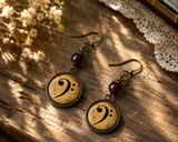 Bass Clef Glass Cabochon Earrings, Handmade in Detroit