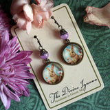 Bunny in Pink Tulips Earrings, Handmade in Detroit