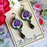 Purple Pansy Earrings, Handmade in Detroit