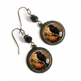 Harvest Moon Raven Glass Cabochon Earrings, Handmade in Detroit