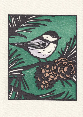 Letterpress Printed Holiday Card: Black Capped Chickadee