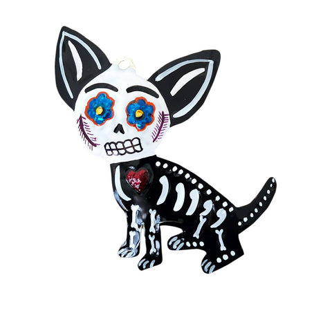 Mexican Tin Ornament: Calavera Dog, Chihuahua