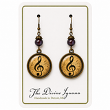 Treble Clef Glass Cabochon Earrings, Handmade in Detroit