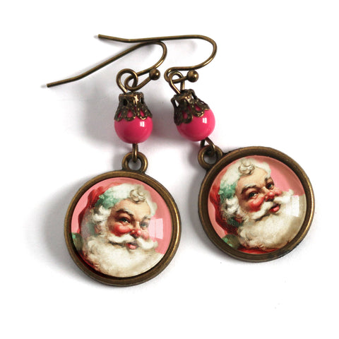 Santa Claus Earrings in Pink, Handmade in Detroit