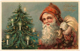 Postcard: Christmas Greetings, Santa and Tree