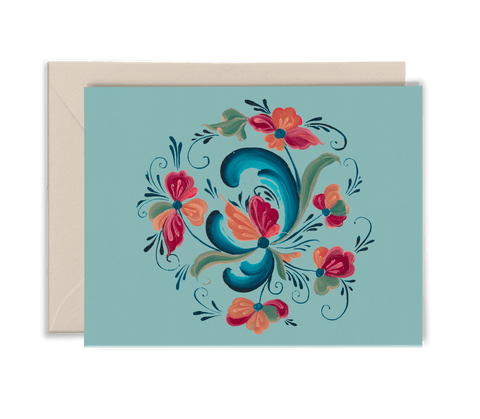 Blue Rosemaling Greeting Cards, Box of 6