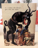 Googly Eyes Krampus Greeting Card: To A Woman Who Always Gets What She Wants