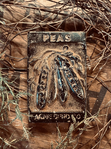 Blackened Wax Primitive Folk Art: Peas Seed Packet