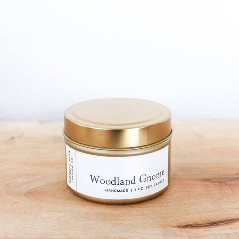 Hand Poured Soy Candle: Woodland Gnome, Tin or Jar
