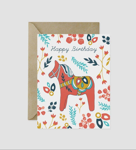 Scandi Greeting Card: Dala Horse Birthday