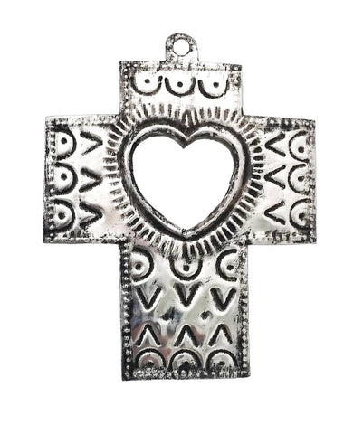 Mexican Tin Cross, with Heart Mirror