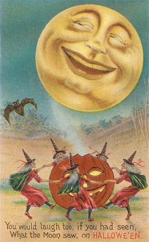 Postcard: Laughing Moon & Witches