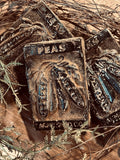 Blackened Wax Primitive Folk Art: Peas Seed Packet