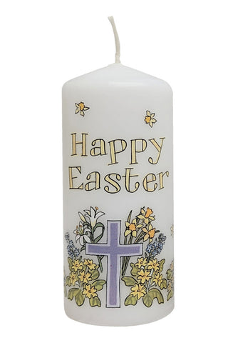 Easter Candle: Cross with Lilies & Daffodils