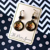 Retro Halloween Jack O' Lantern with Bat Earrings, Handmade in Detroit