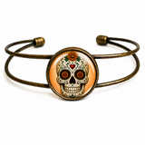 Day of the Dead Marigold Calavera Brass Cuff Bracelet