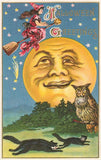 Postcard: Hallowe'en Witch Flying Past Moon