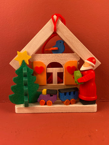 German Christmas Ornament: Christmas Cottage Santa