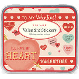 Vintage Valentine Stickers in a Tin, 24 Sheets