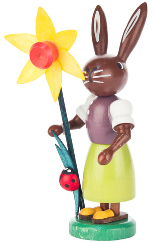 Handmade Wooden Bunny with Daffodil, from Germany