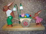Handmade Wooden Bunny Papa & Daughter Easter Egg Cart from Germany