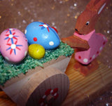 Handmade Wooden Bunny Papa & Daughter Easter Egg Cart from Germany