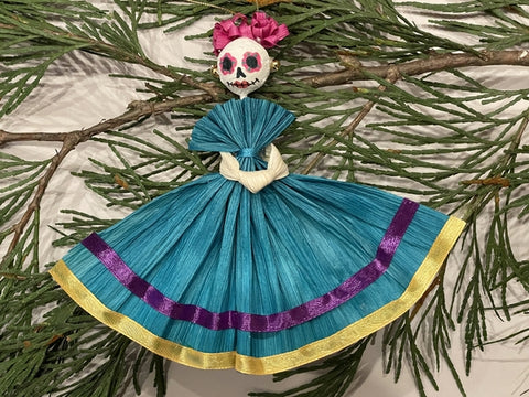 Corn Husk Catrina Ornaments, Handmade in Mexico