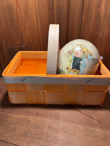 Splint Wood Basket with Handle from Germany, Orange