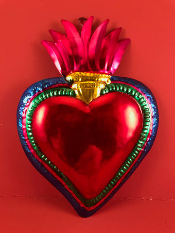 Large Tin Heart with Flame