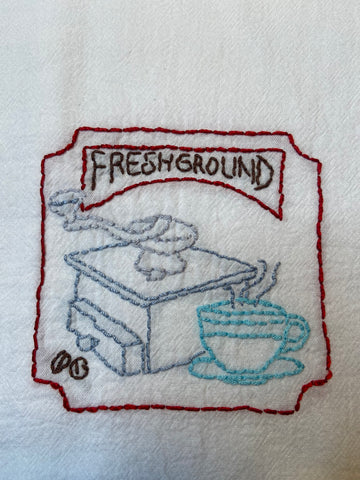 Hand Embroidered Espresso Coffee Kitchen Towel