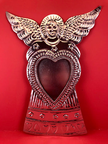 Large Tin Angel with Mirror from Mexico