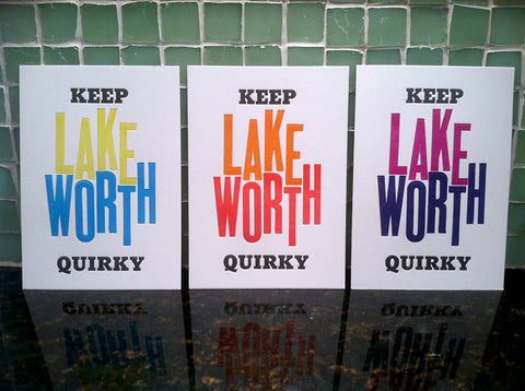 Keep Lake Worth Quirky: Letterpress Postcards/Miniprints