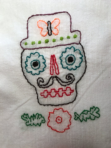Millie's Tea Towels, Hand Embroidered: Dia de Los Muertos