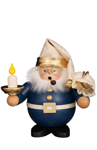 German Incense Smoker: Santa in Blue with Candle