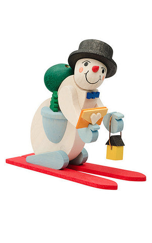 German Christmas Ornament: Snowman on Red Skis