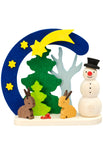 German Christmas Ornament: Snowman with Bunnies