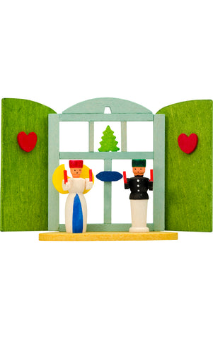 German Christmas Ornament: Window with Angel & Miner